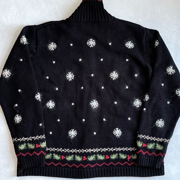 Vintage Northern Isles Black Knit Christmas Santa Reindeer Embroidered Cardigan - Picture 7 of 7